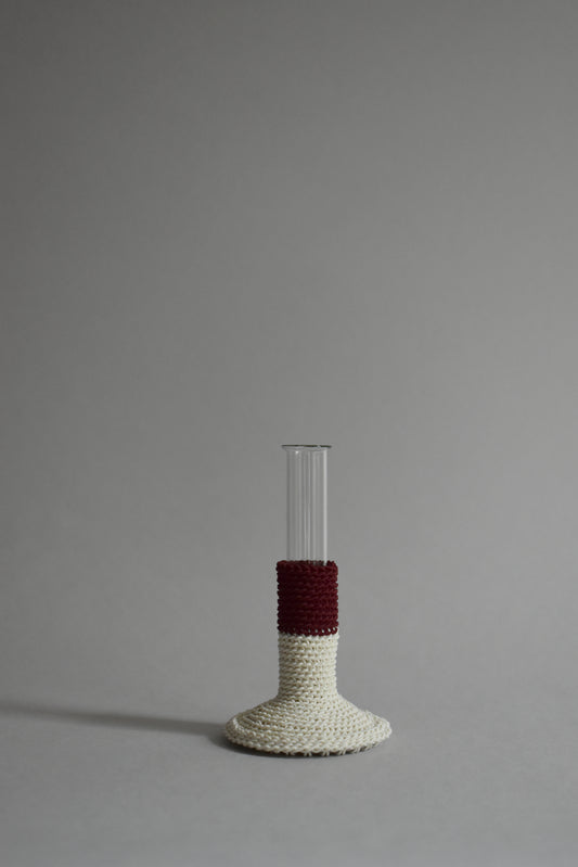 TUBE VASE / M / maroon × ivory
